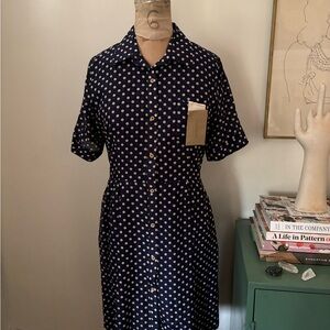 Trovata Dark Blue and Cream Polka Dot Midi Dress